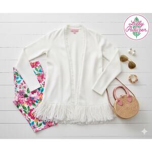 Lilly Pulitzer Solid White Fringed Cardigan Sz. S